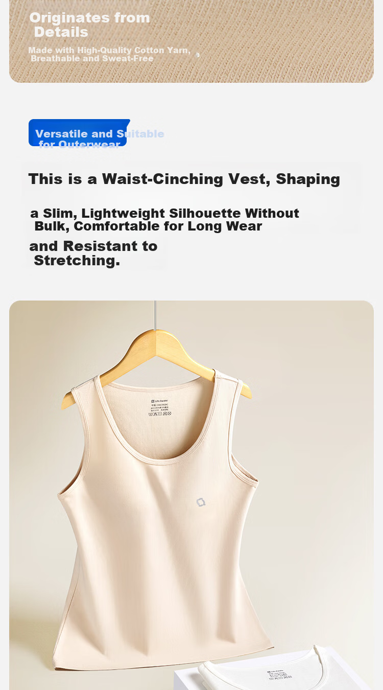 HLA [Zuihuxi-Air7] Women's Sleeveless Tank Top, Waist-Cinching, Pure Cotton 95% Cotton, Inner Wear, Basic Undershirt Camisole 5