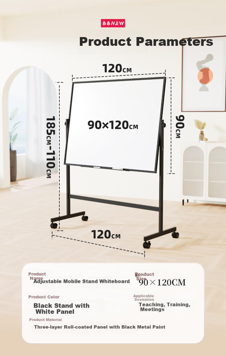 BBNEW 120x90cm Mobile Whiteboard with Stand, Stable Writing, Adjustable Height, Magnetic Blackboard for Teaching, Training, Office Meetings, Home Use NEWV-A90120 10