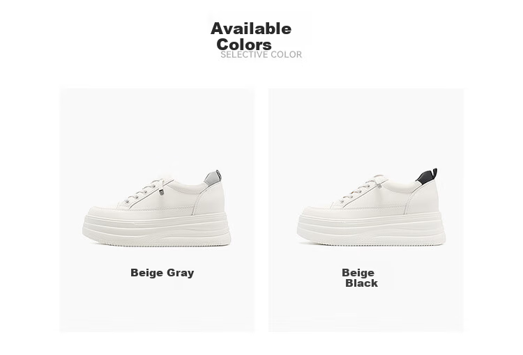 Red Dragonfly Women's Classic Thick Sole Height Increasing White Sneakers Simple Versatile Casual Shoes WPB15032 Beige/Black Size 36 7