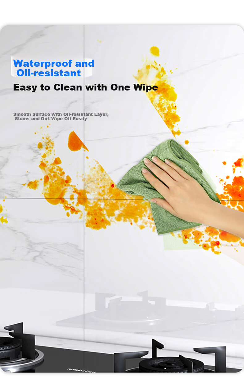 Cuttlefish Kitchen Oil-Proof Sticker High-Temperature Resistant Electrostatic Adsorption Range Hood Wall Tile Protective Film 30x80cm 10pcs 6