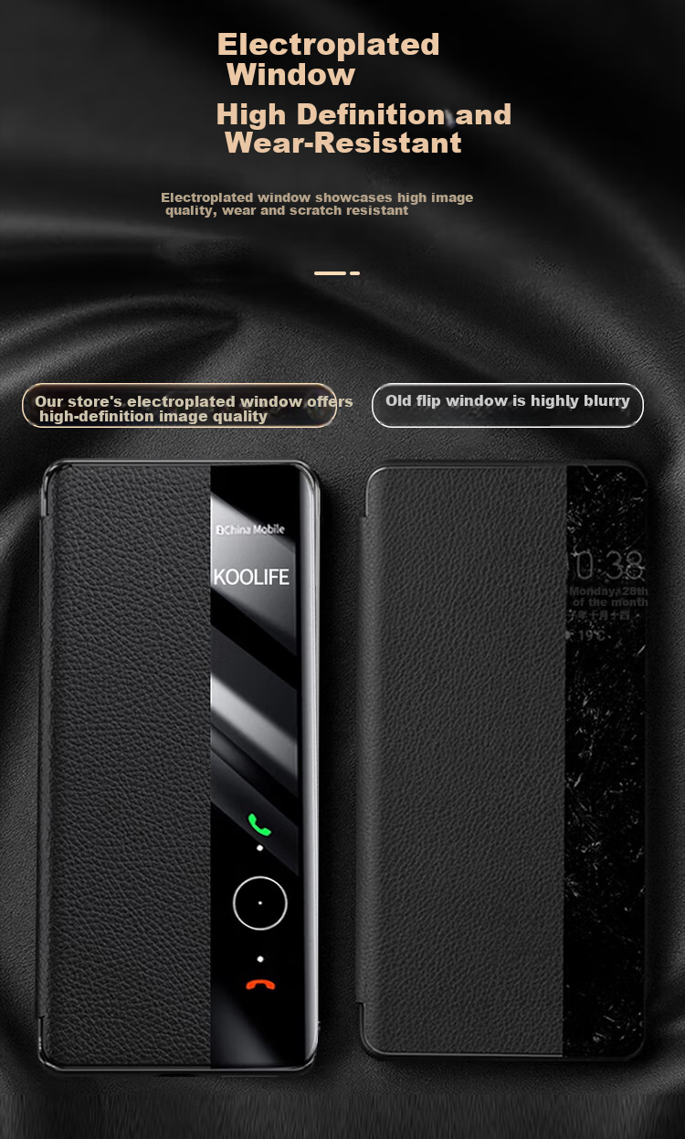 KOOLIFE Huawei Pura70 Leather Flip Case Smart Window Full Coverage Shockproof Business Black 4