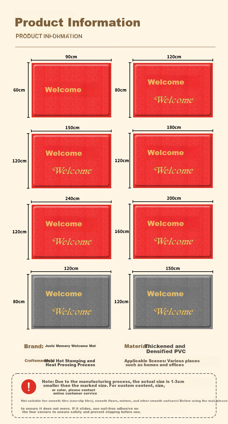 Jushi Memory Commercial Entrance Dust Removal Door Mat Wash-Free Dirt-Resistant Non-Slip Foot Mat 60*90cm 1