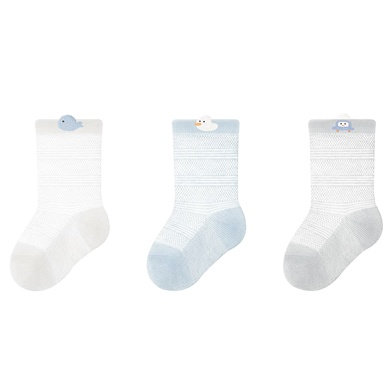 Aibao Baby Socks Summer Thin Mesh Mid-calf Solid Color Cotton Socks 3 Pairs T316 Size M