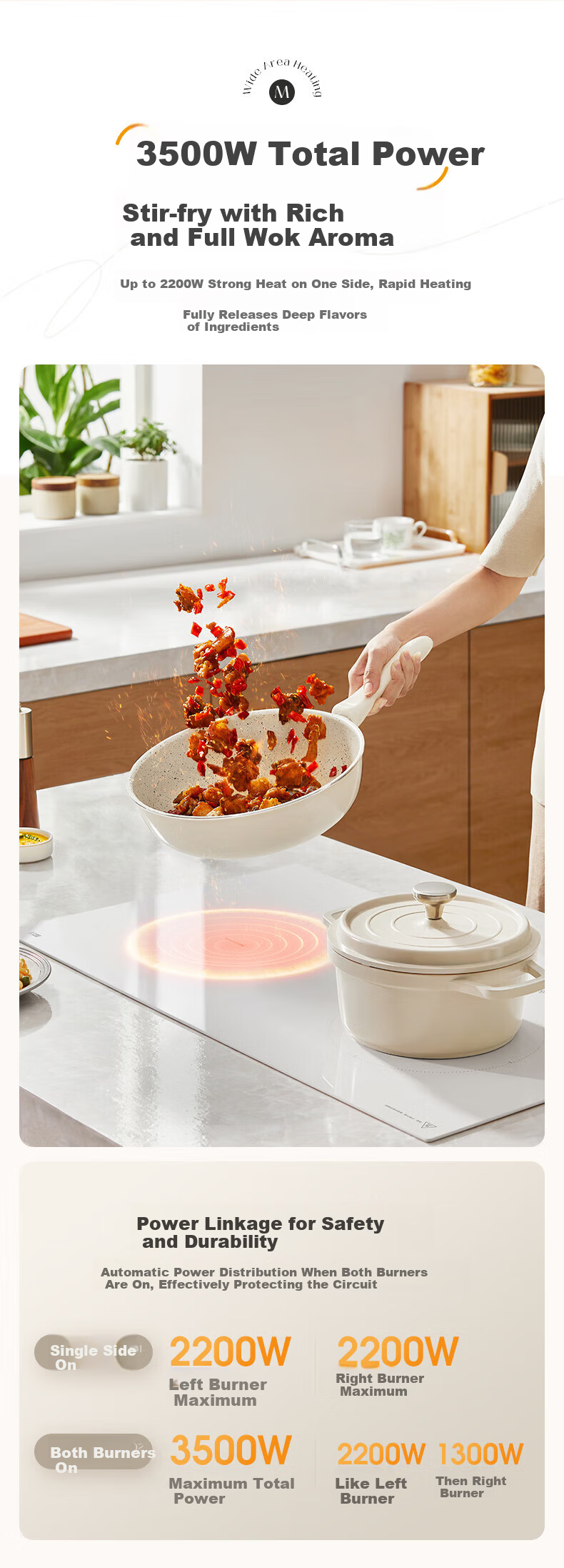 Midea Induction Cooker Double Burner Built-in High Power 3500W Ultra-thin Countertop and Built-in Multifunction Touch Control Holographic Knob DZ35CC11Z 4