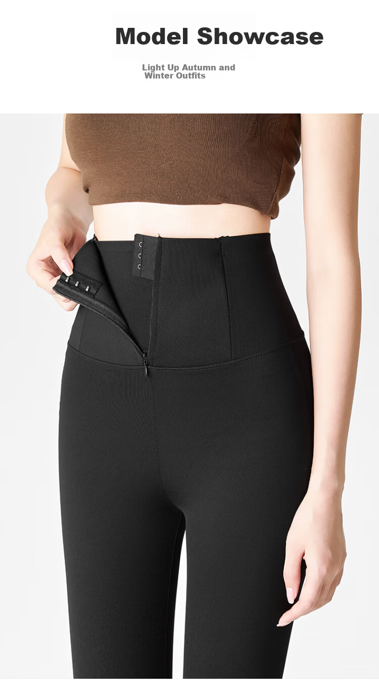 LangSha Women's Winter Fleece-Lined High-Waist Slimming Sharkskin Yoga Leggings with Zipper and Thickened Lamb Wool Thermal Pants 10