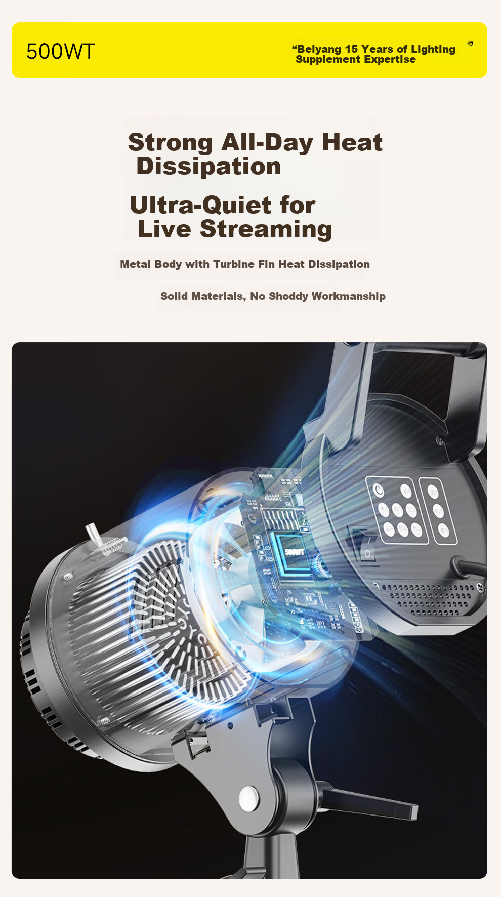 Beiyang Live Streaming Photography Fill Light, 500W Live Streaming Light Soft Light Professional Studio Constant Light Video Lighting Camera Soft Light Spherical Beauty Deep Throw Light 15