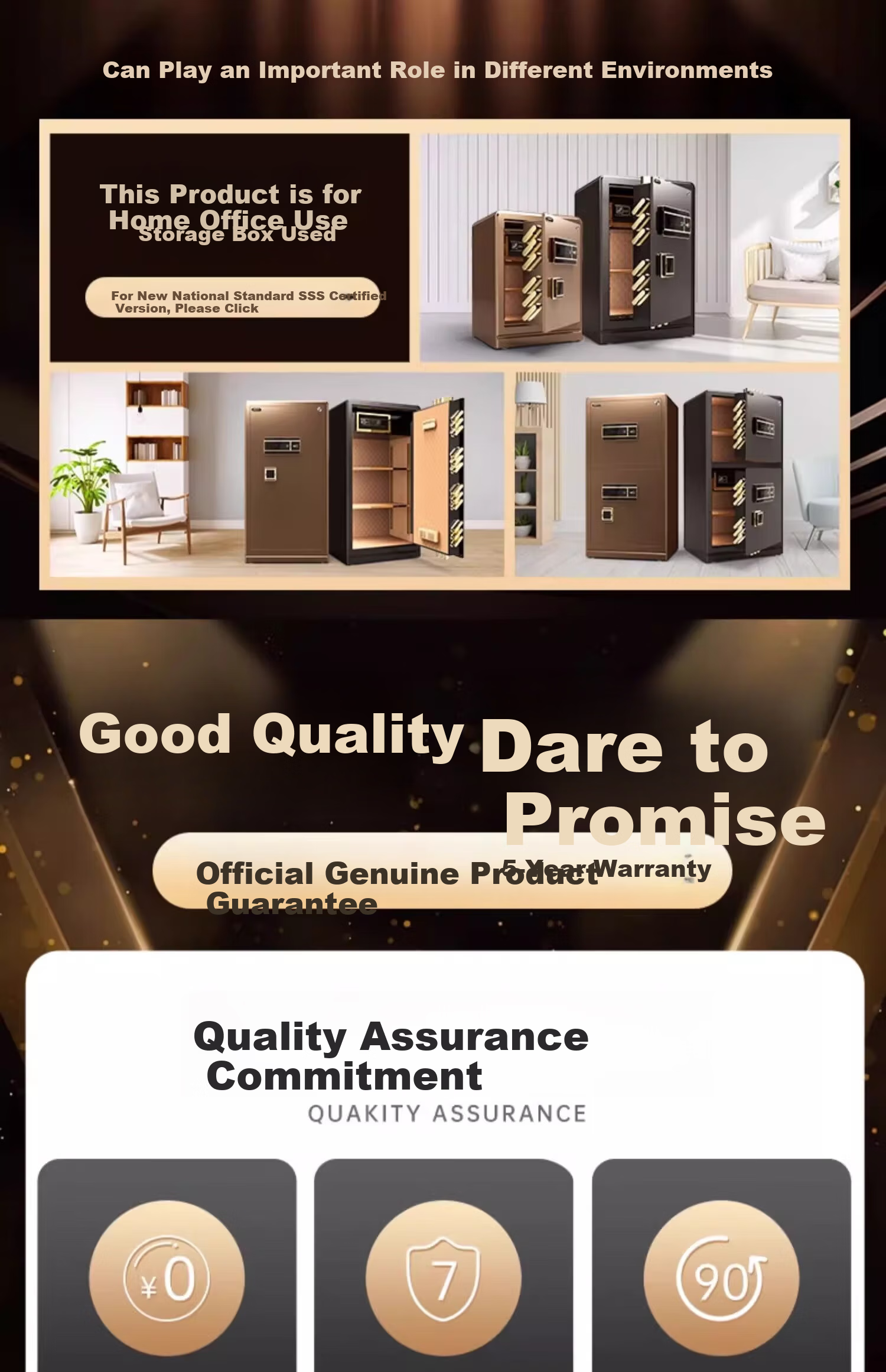 DAYI Fingerprint and Password Small Safe Home Office Financial Steel Anti-theft Safe Box 45cm Coffee Gold Password + Fingerprint 32