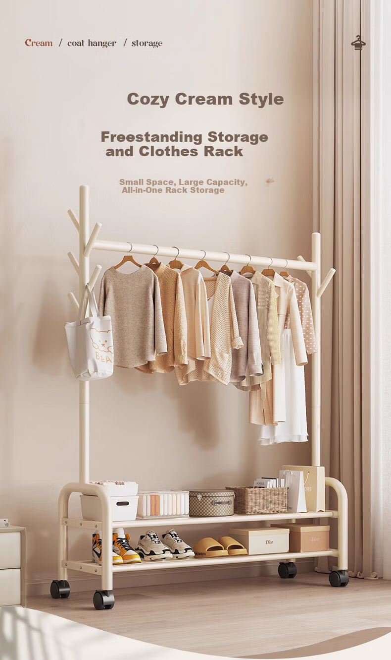 Quanpinwu Floor-Standing Clothes Rack, Bedroom Home Indoor Movable Drying Rack, Storage Hanger, Coat And Hat Stand, Single 150cm 2