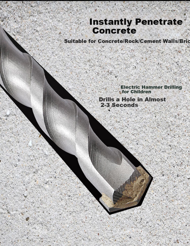 BERRYLION Extended Two-Groove Rotary Hammer Drill Bit for Cement Concrete Wall Drilling, Cylinder Shank 12*350mm 4