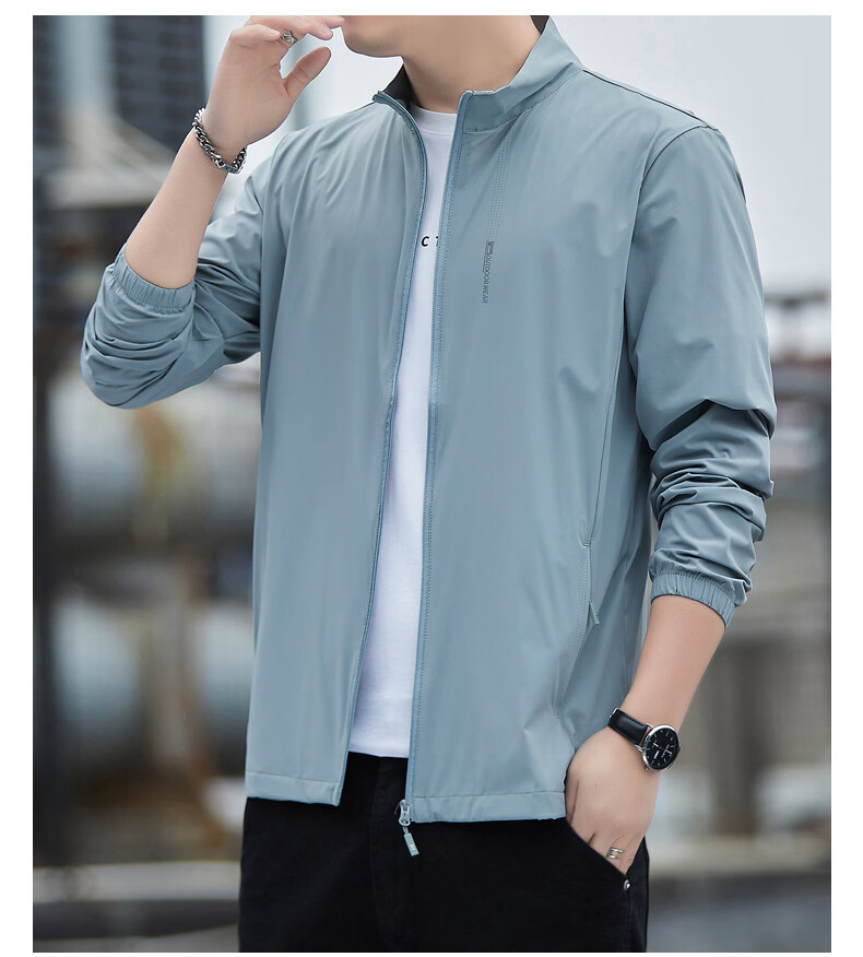 ROMON Men's Summer New Stand Collar Ice Silk Sunscreen Jacket Outdoor Fishing Coat Light Gray 2XL Model 2577 17
