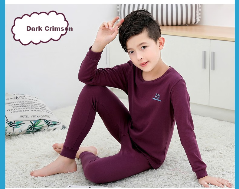Hengyuanxiang Children's Cotton Underwear Set Boys Youth Autumn Clothes Long Johns Mid-Neck Dark Blue Size 160 10