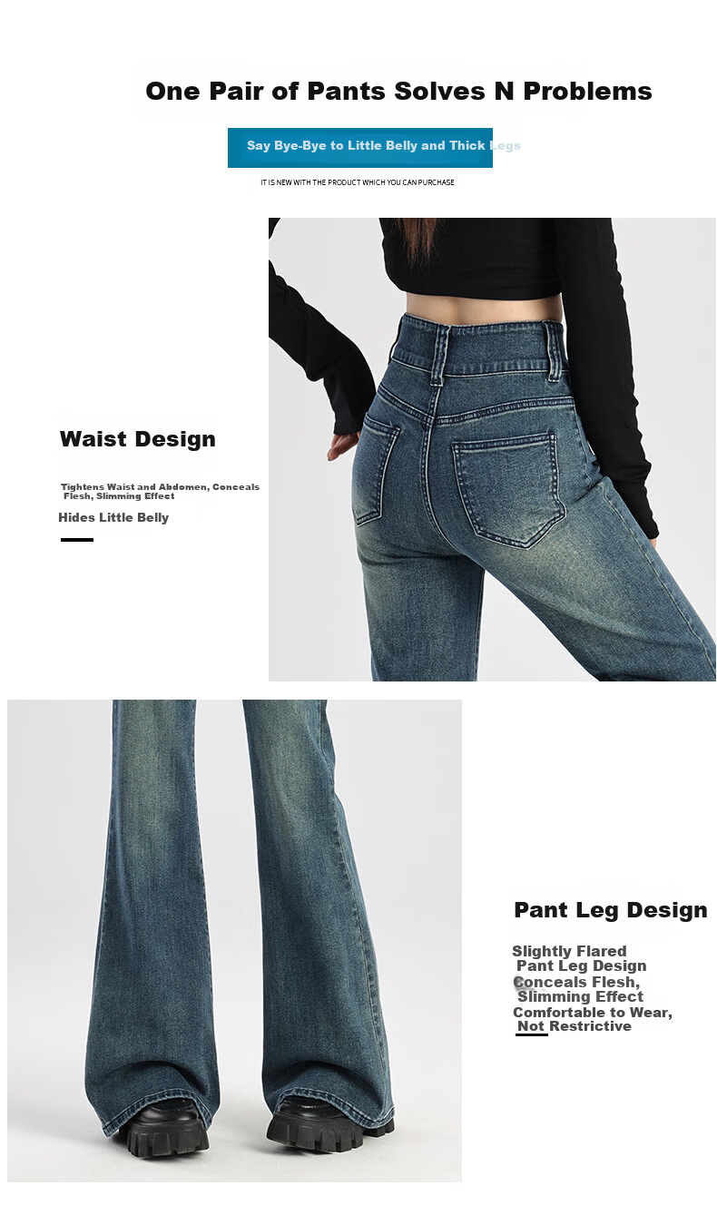 Pierre Cardin Jeans for Women, Summer Casual Slimming Heightening Versatile Fashion High-Waisted Wide-Leg Pants, Vintage Blue, Size L 42