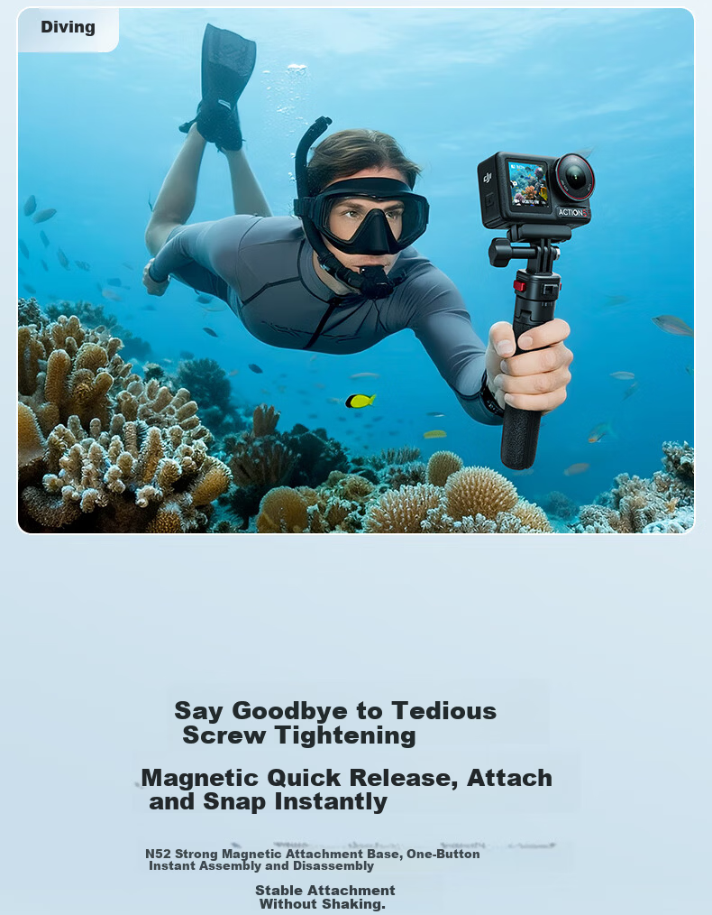 Pisen Magnetic Mini Quick-Release Tripod Extension Selfie Stick for DJI Action 6 5 Pro 4 / GoPro / Insta Sports Camera Portable Photo Handle Live Streaming Stand 9