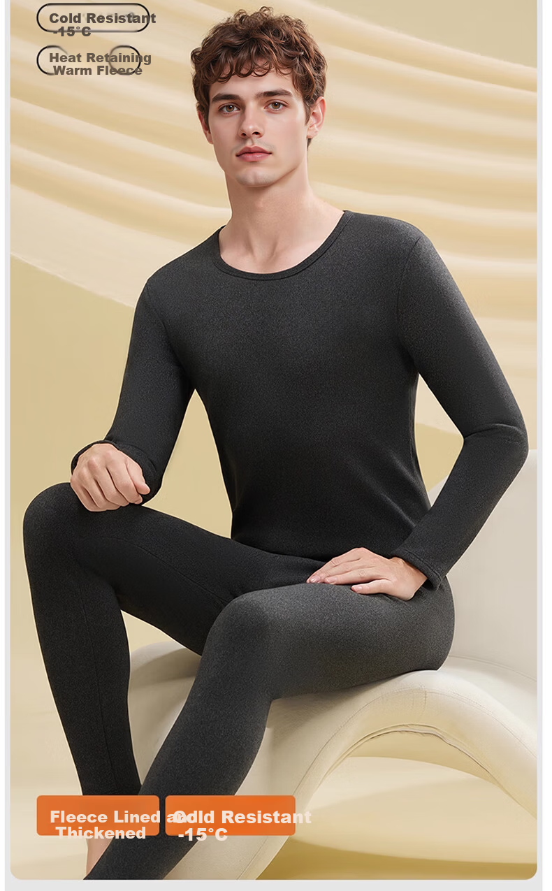 Men's Modal Lamb Fleece Thermal Underwear Set, Thickened and Fleece-Lined, Cold-Resistant Base Layer for Winter, Suitable for -40°C, Autumn Shirt and Pants 3