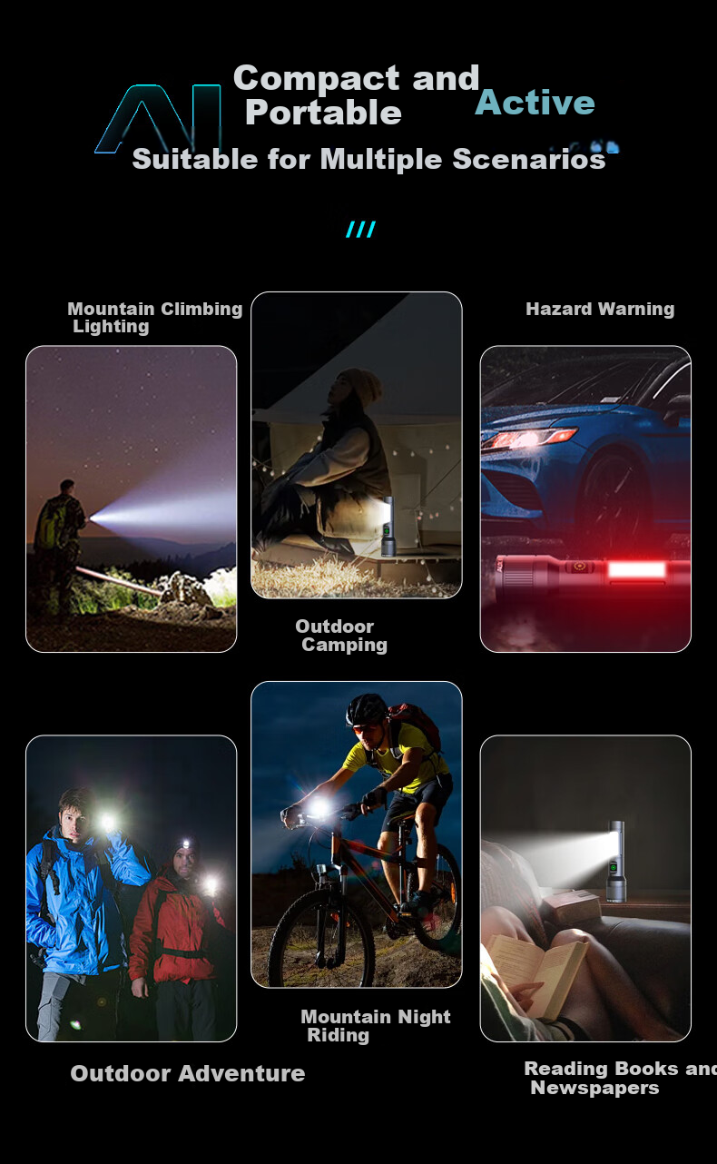 AUX Flashlight, Compact And Portable, New Mini Model with Strong Light, Rechargeable, for Home Use, Hiking, Night Climbing, Long Battery Life, Zhazhile 8