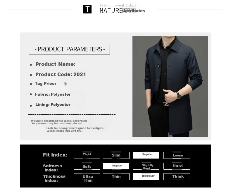 ROMON Men's Spring Autumn Business Casual Mid-Length Trench Coat Jacket D-2021 Off-White M 7
