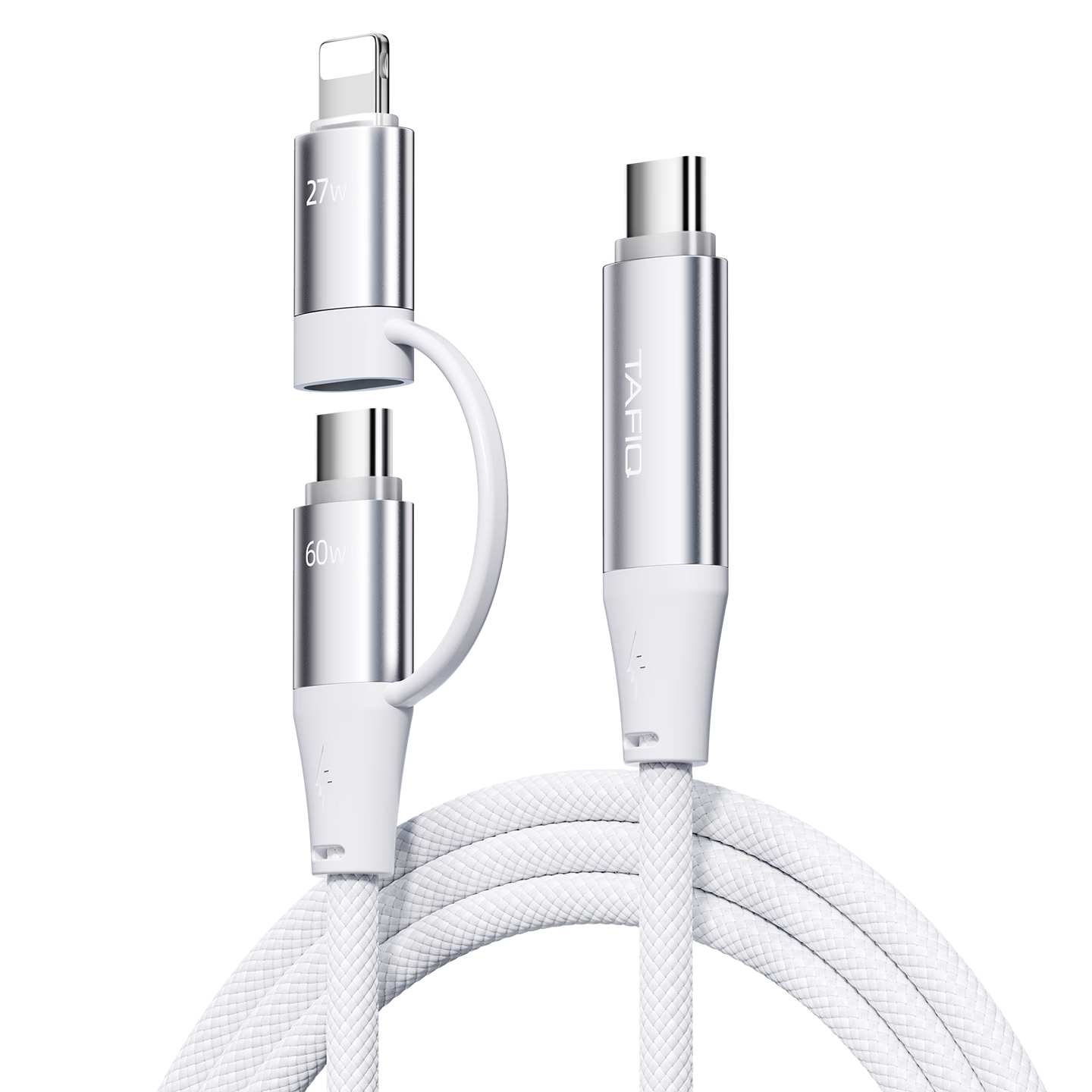 Tafic Apple 17/16 Dual Type-C Charging Cable 2-in-1 PD 60W/27W Fast Charge One-to-Two Cable for iPhone Android iPad Tablet Laptop Silver
