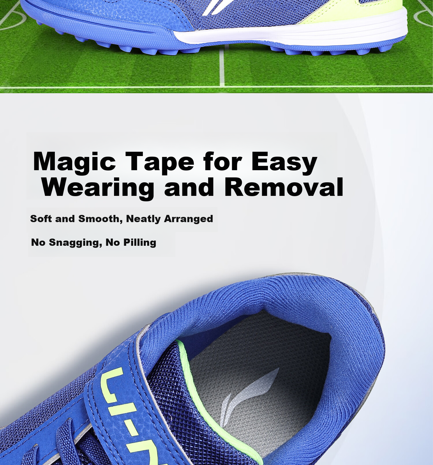 Li-Ning Kids Soccer Shoes TF Turf Studs for Elementary Students 6-12 Years Old, Breathable Mesh, Magic Tape, No Laces, Professional Football Shoes Size 39 7