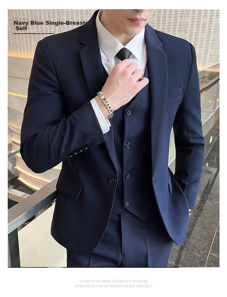 ROMON Men's Autumn Winter Solid Color Suit Jacket Slim Fit Business Formal Wedding Suit 10