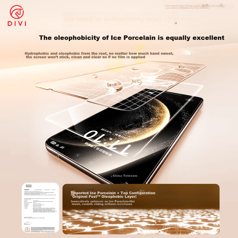 DIVI Ice Porcelain Film 3-Pack for Huawei Mate70 Pro Full Glue Pro+/RS Premium Edition Tempered Glass Screen Protector Anti-Fingerprint Anti-Drop Hydrogel Film