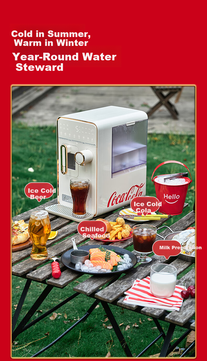 Coca-Cola Instant Ice Maker and Water Dispenser All-in-One Home Small Refrigeration and Heating Bullet Ice Machine Multi-Functional Direct Drinking Ice Water Dispenser Red 16