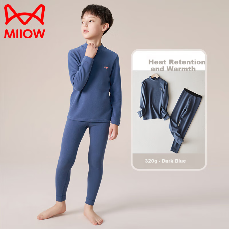 MiiOW Kids Acrylic Thermal Underwear Set Thickened Autumn Winter Pajamas Boys Long Johns Top and Bottom