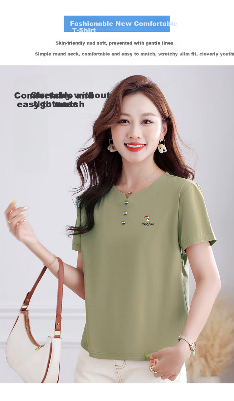 TUCANO Women's Pure Cotton Short Sleeve T-Shirt Summer New Round Neck Shoulder Sports Casual Slim Fit Top Dusty Pink 2XL 5