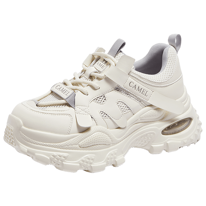 CAMEL Women's Dad Sneakers Breathable Mesh Sports Style Height Increasing Thick Sole Casual Shoes L25A283126W Beige Size 37