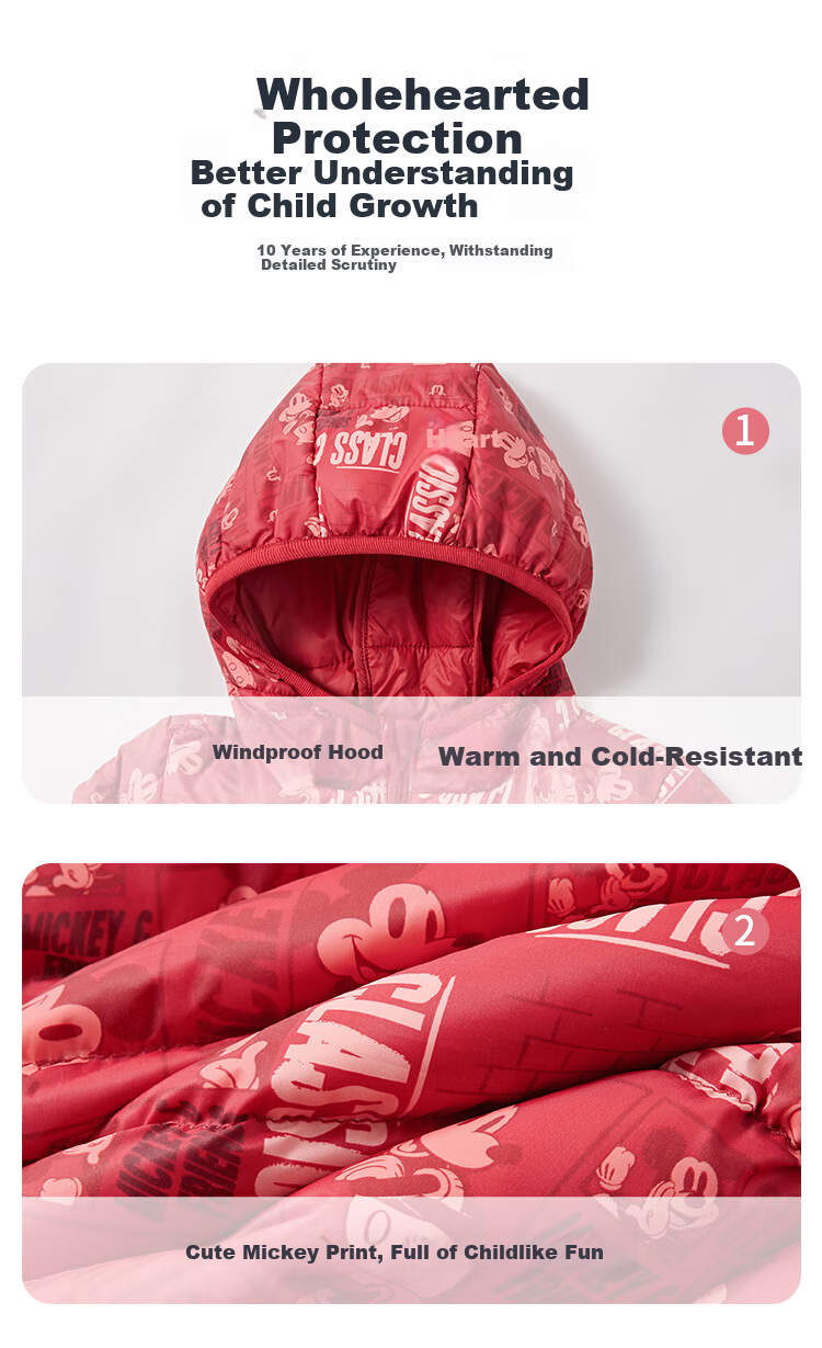 Disney Baby Kids Down Jacket 2026 New Red Lunar New Year Warm Autumn Winter Coat for Boys and Girls 2