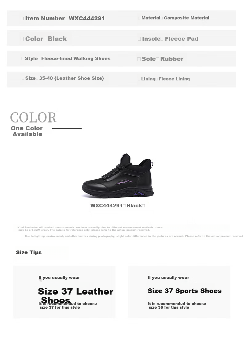 Red Dragonfly Women's Fleece-Lined Warm Sports Shoes Casual Mom Shoes Lightweight Travel Shoes WXC444291 Black Size 40 9