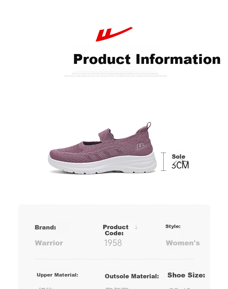 Warrior Women's Walking Shoes 2026 Summer New Breathable Mesh Soft Lightweight Elderly Shoes Pink Size 38 10