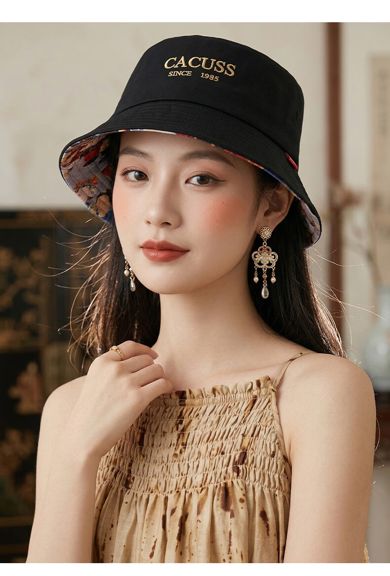 CACUSS Unisex Cotton Bucket Hat Four-Season Sun Protection Outdoor Wide Brim Fashion Fisherman Hat Autumn Black Medium 13
