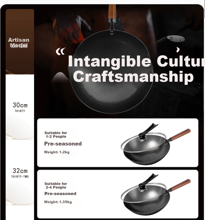 Zhang Zhuangyuan Zhangqiu Handmade Iron Wok Non-Coated Seasoned Non-Stick Cast Iron Traditional Round Bottom Frying Pan 34CM No Handles 12