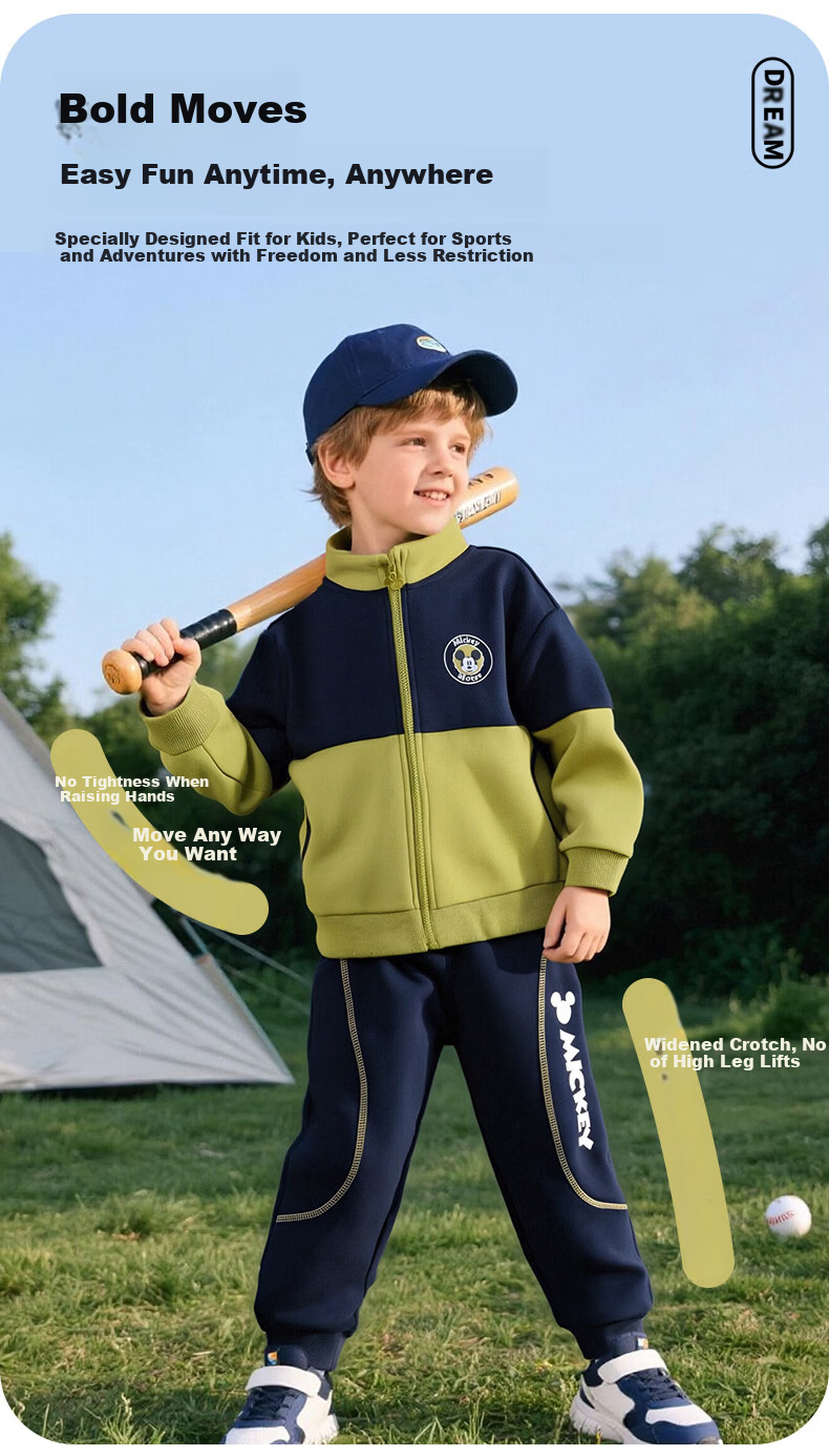 Disney Kids Spring and Autumn New Boys Cartoon Fashion Casual Comfortable Warm Jacket Set Retro Green 100 4