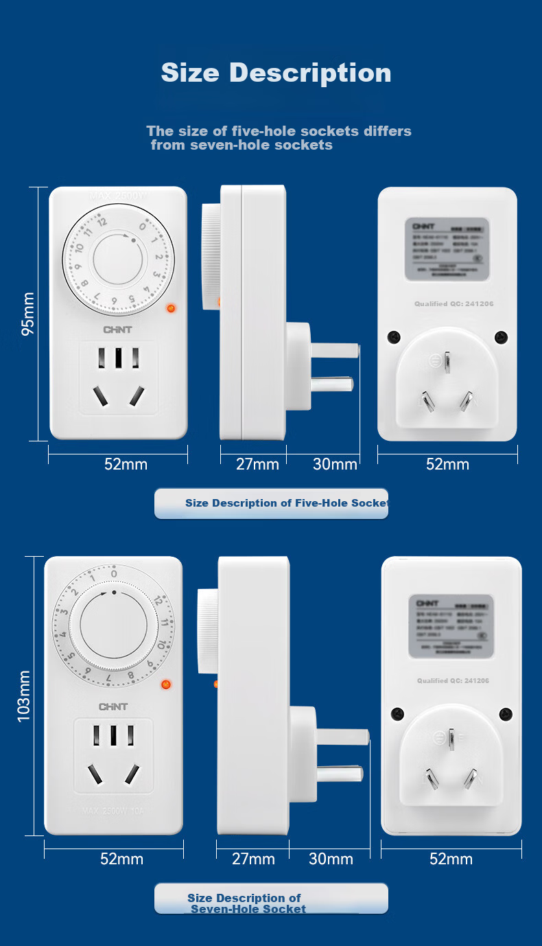 CHINT NEA6-61110 Timer Socket/Timer Switch Timer Power Strip New National Standard Electric Vehicle Overcharge Protection Power-saving Socket Seven-hole 12-hour Mechanical Timer 5