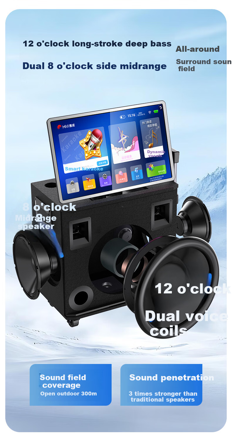 HiVi Home KTV Sound System Outdoor Square Dance Speaker with Display Screen Karaoke Machine Built-in Sound Card Portable High Power TS26 4