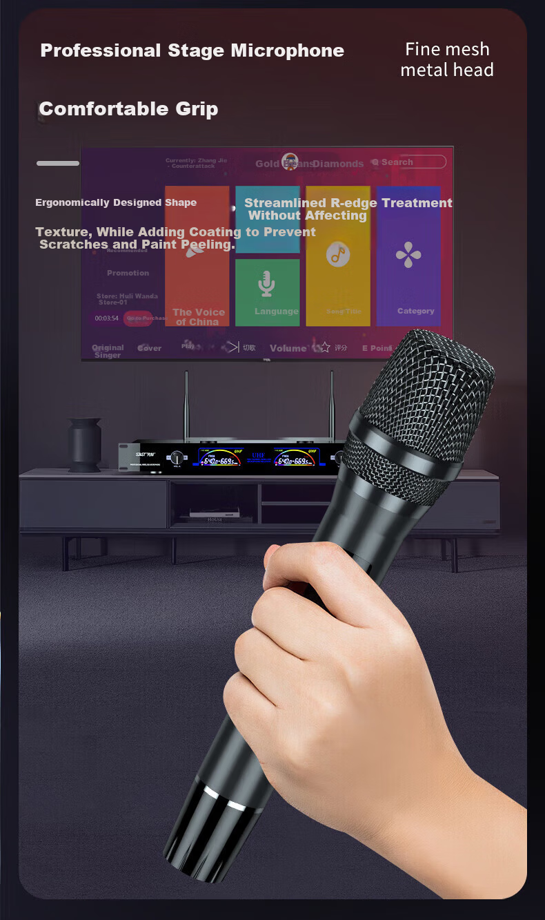SAST OK-60 Wireless UHF Dual-Channel Microphone Professional KTV Karaoke Microphone Home Singing Microphone Professional Sound System Microphone 5