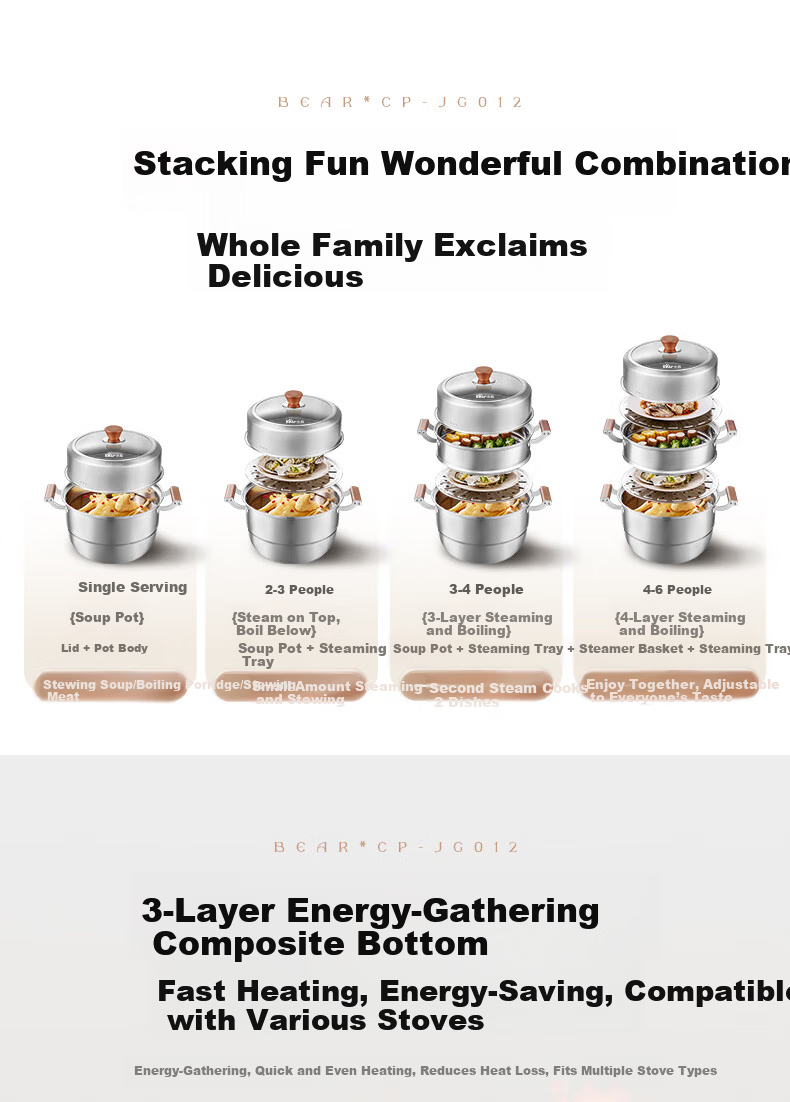 Bear Titanium Ceramic Double-Layer Steamer Large Capacity Soup Pot Household Steaming and Cooking Pot 28cm Gas Stove Compatible JG053-P02 10
