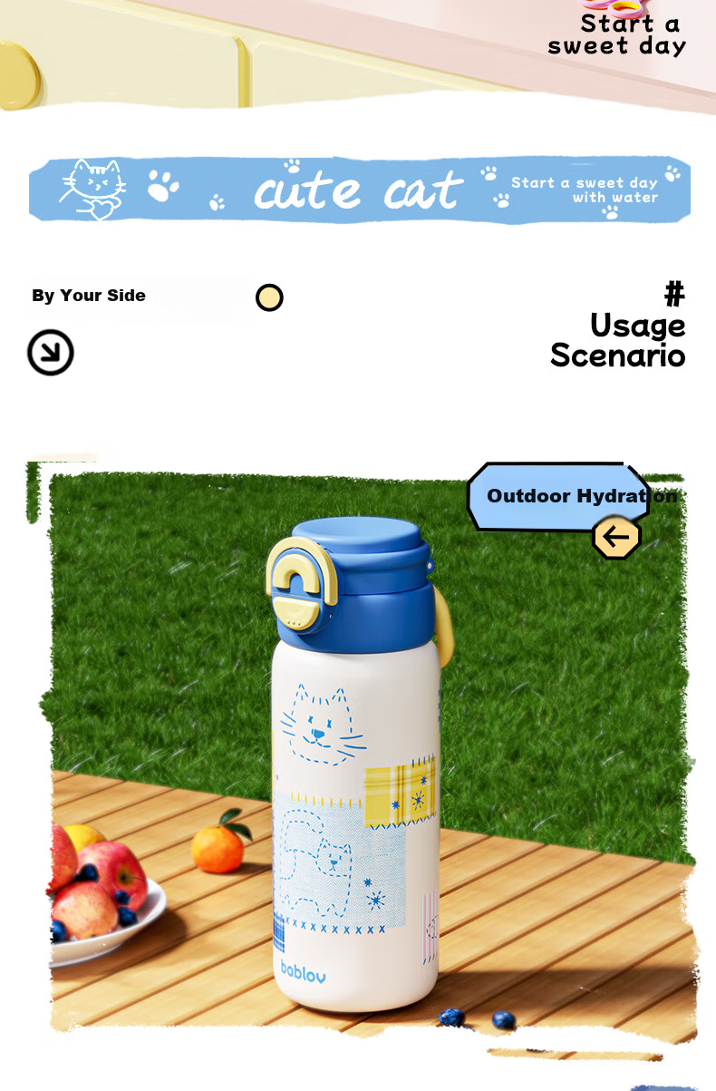 BABLOV Kids Insulated Stainless Steel Straw Water Bottle Student School Portable High-Quality Girls Cup 24