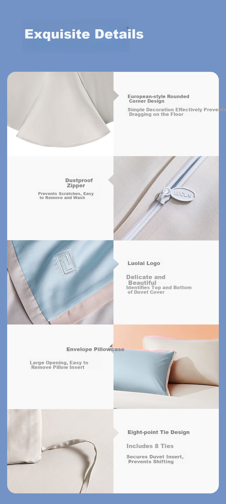 Luolai Home Textiles 60-Count Lenzing Tencel Wrinkle-Resistant Summer Ice Silk 4-Piece Bedding Set 220x250cm 14