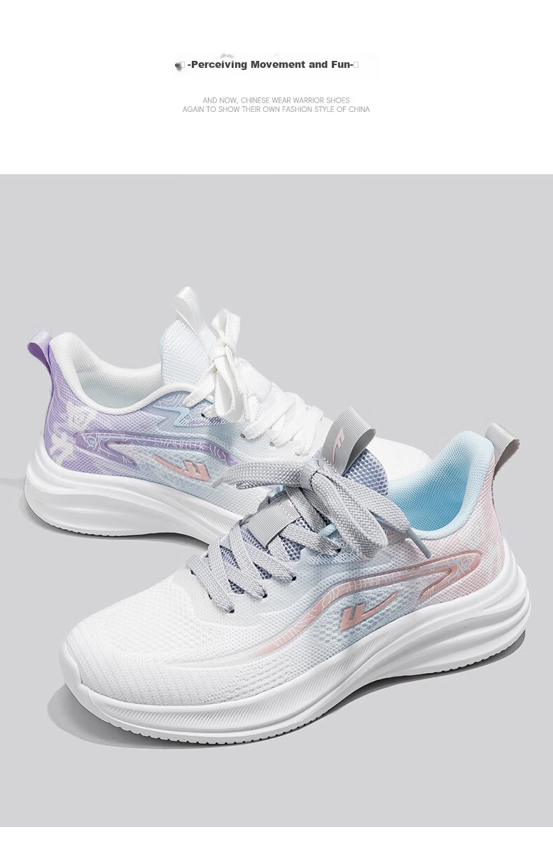 Huili Official Women's Shoes, Summer Breathable Sneakers for Women, 2026 New Trendy Running Shoes, White Blue Pink, Size 37 12