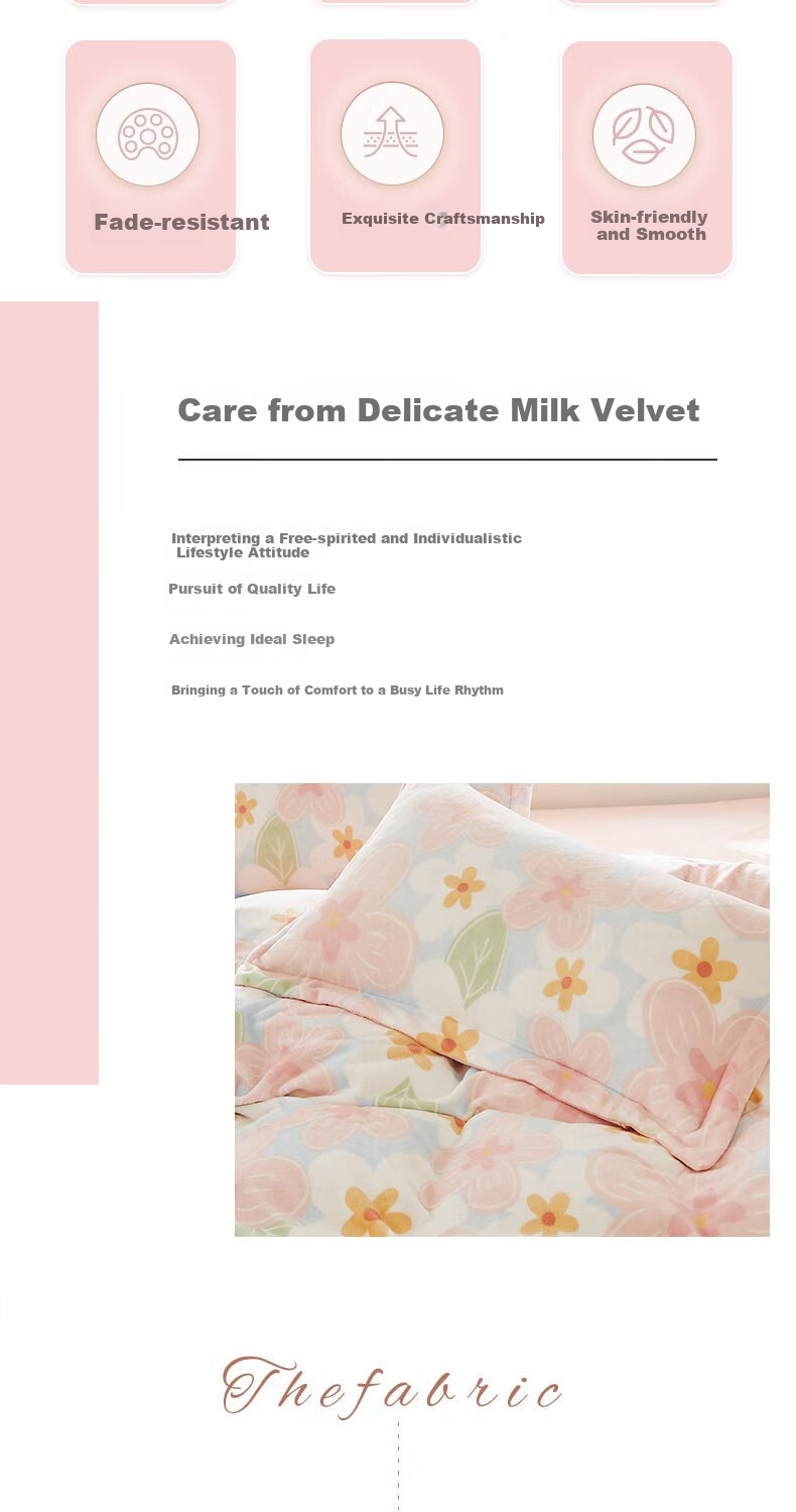 Hengyuanxiang Milk Velvet Four-Piece Bedding Set Thickened Fleece Warm Bed Sheet Quilt Cover 200*230cm Apricot Camel 2