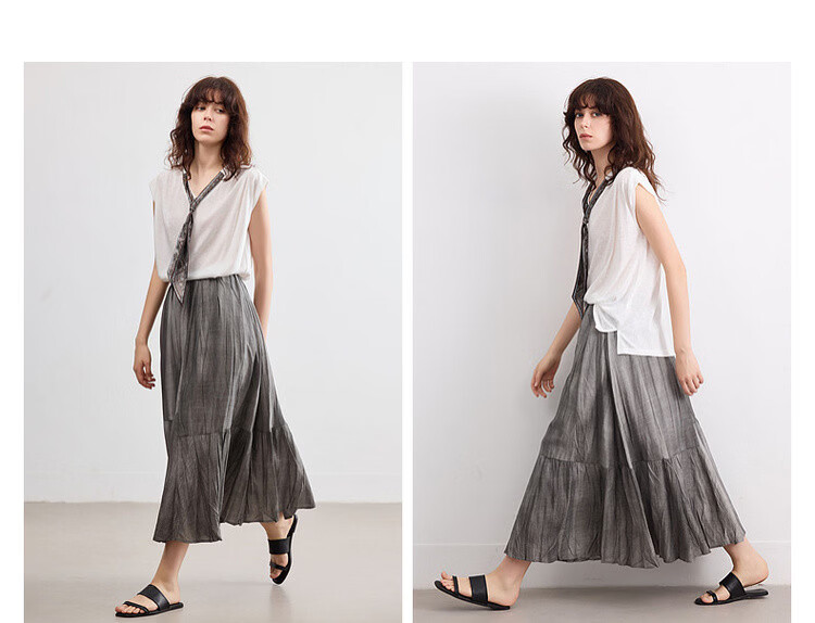 Demana [Forest Style Wardrobe] Summer Artistic Wrinkled Washed Tie-Dye Elastic Waist Slimming Mid-Length Skirt for Women 10