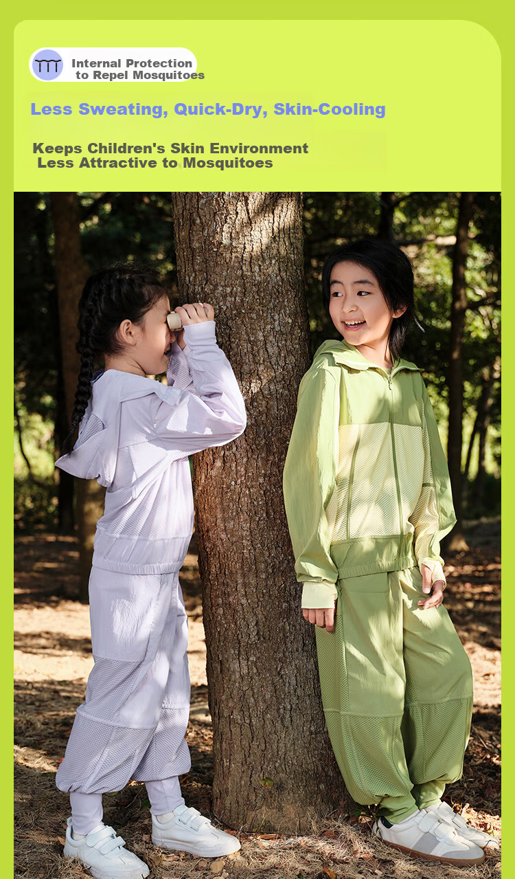 Beneunder Children's Mosquito-Repellent Clothing, Sun Protection Clothing, Sun Protection Jacket for Boys And Girls, MR49224, Wild Green - Light Goose Yellow, Size 110 12