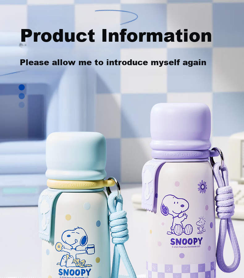 SNOOPY 316L Stainless Steel Children's Insulated Cup, Large Capacity, Straw Water Bottle for Boys And Girls, Portable Student Water Cup, Coffee Mug 19