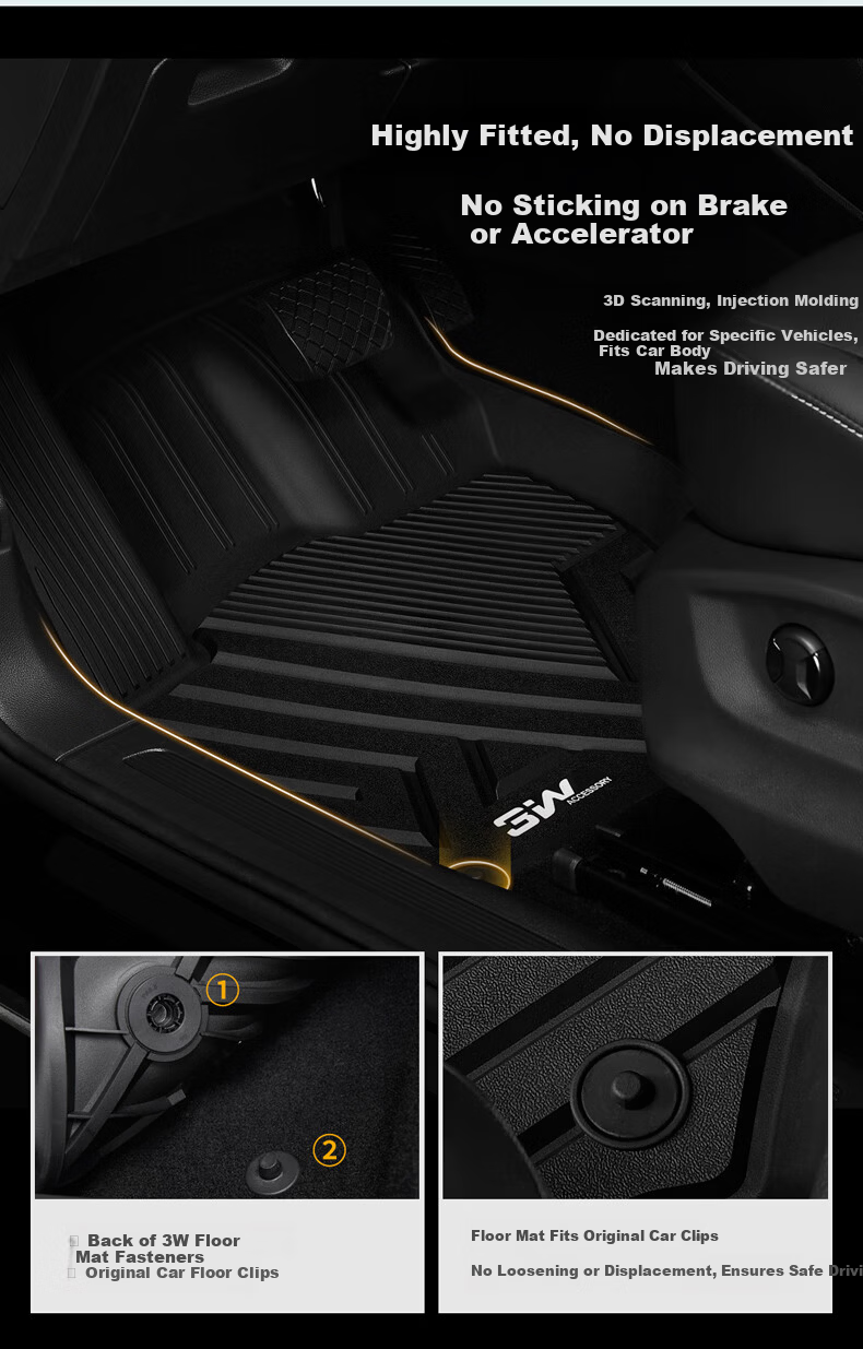 3W Custom Fit TPE Eco-Friendly Car Floor Mats for Volkswagen Magotan B8 + Double-Layer Menice Carpet Surface / Jingpei 8