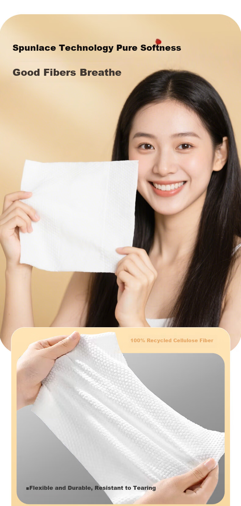 Huameihui Hanging Disposable Facial Wipes Double-Sided Flat and Pearl Texture Extra Large Thickened Dry and Wet Use 160 Sheets 3