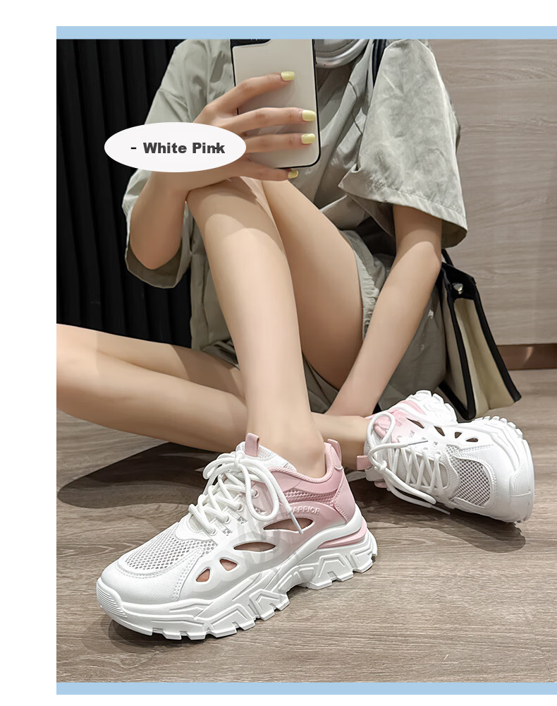 Warrior Official Women's Shoes 2026 Summer Breathable Mesh Lightweight Sneakers Hollow Out Sandals White Pink Size 36 19