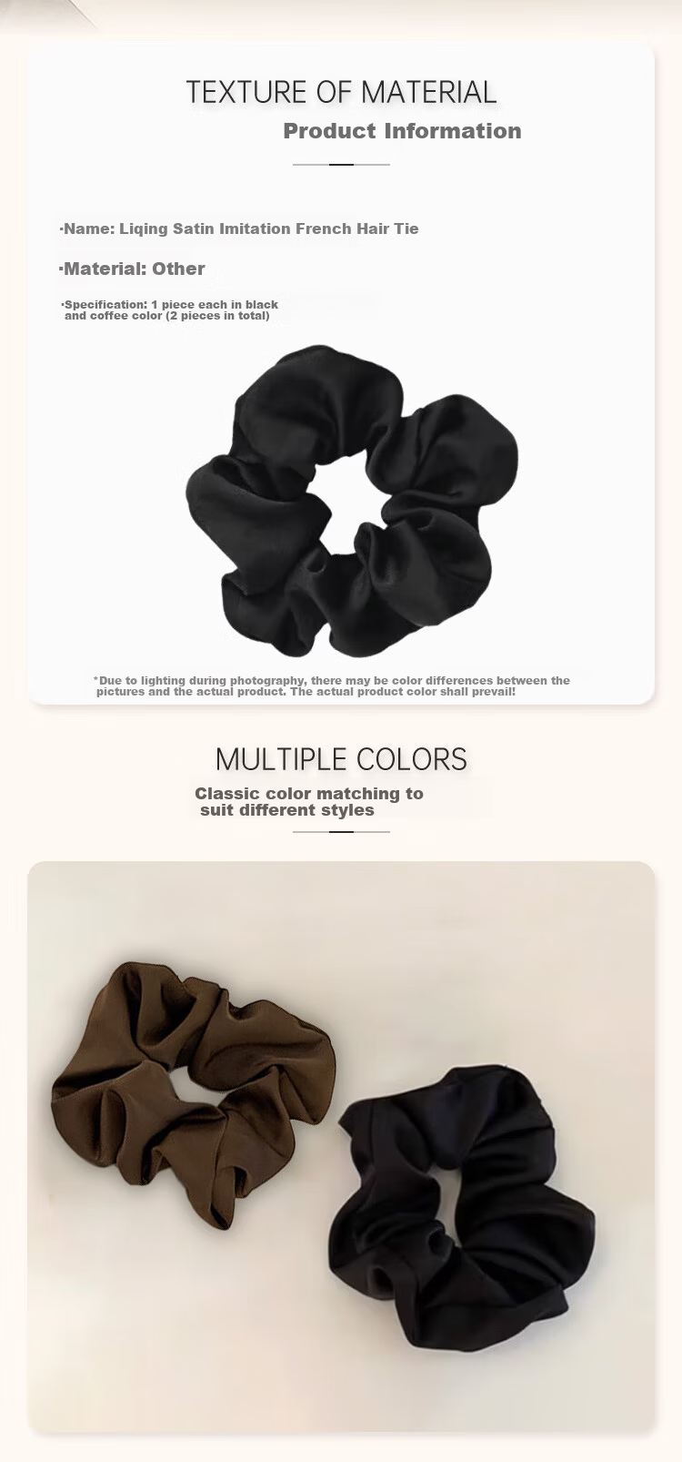 LiQing Autumn Winter French Satin Large Scrunchie Hair Tie [2 Pieces] High Ponytail Bun Hair Elastic Hair Band Hair Accessory 2