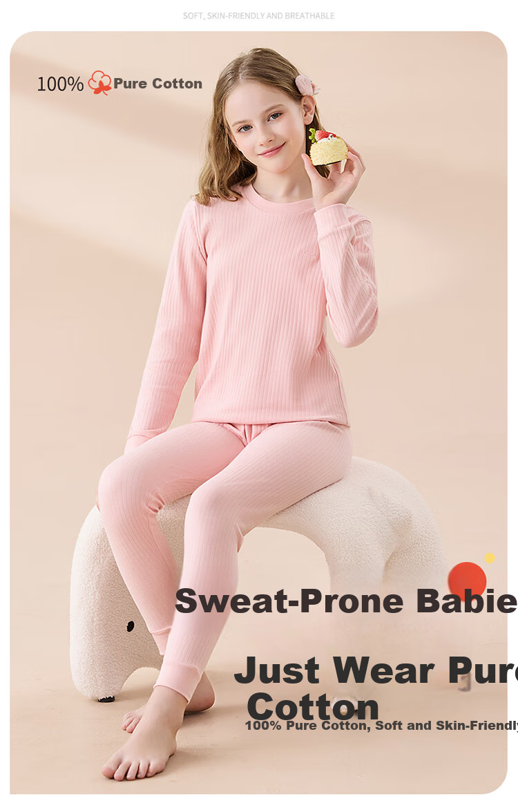 Hodo Kids Thermal Underwear 100% Cotton Antibacterial Anti-Mite Anti-Static Comfortable Autumn Set for Boys and Girls 6